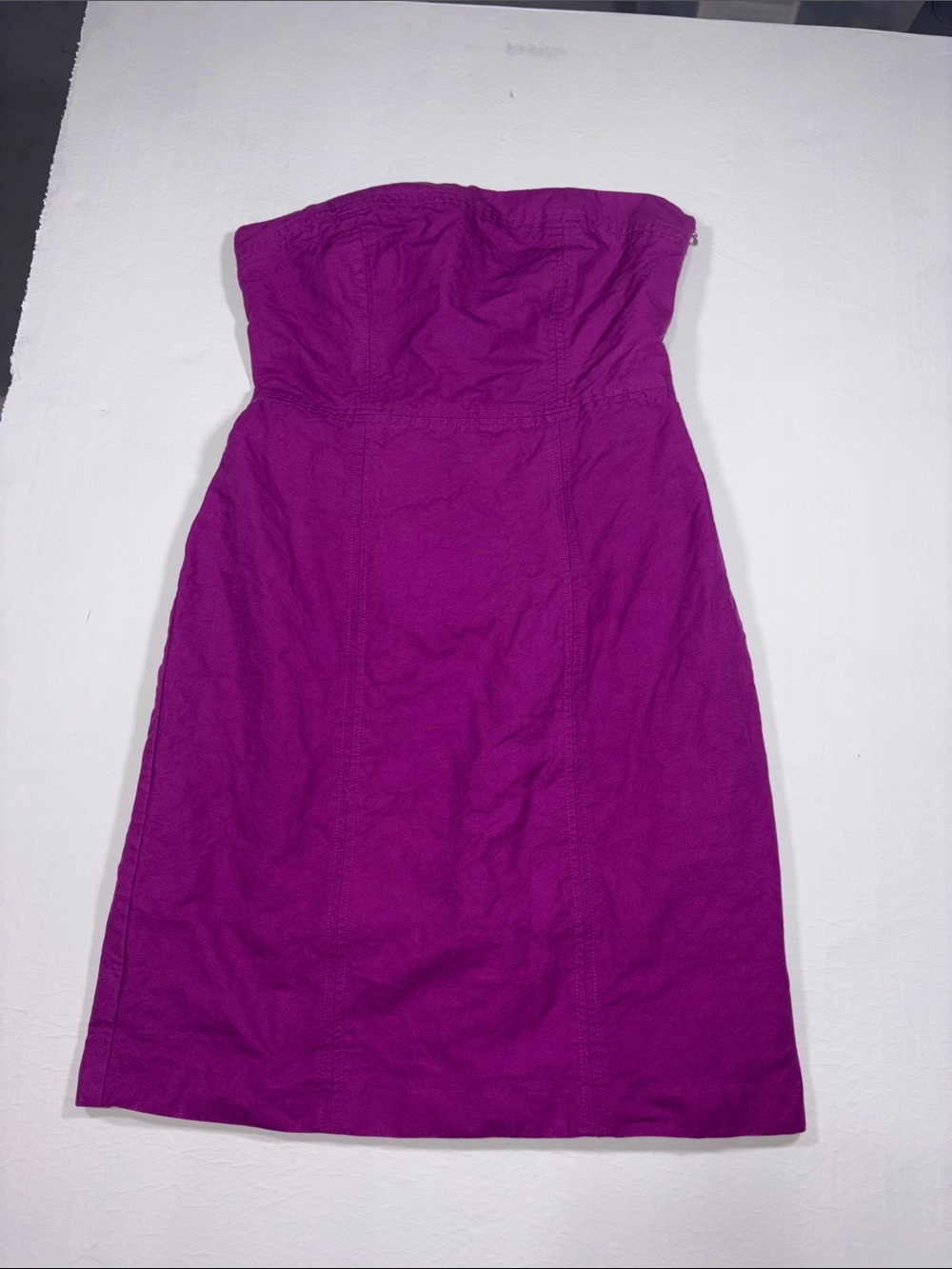 Strapless Purple Linen Mix Lined Dress